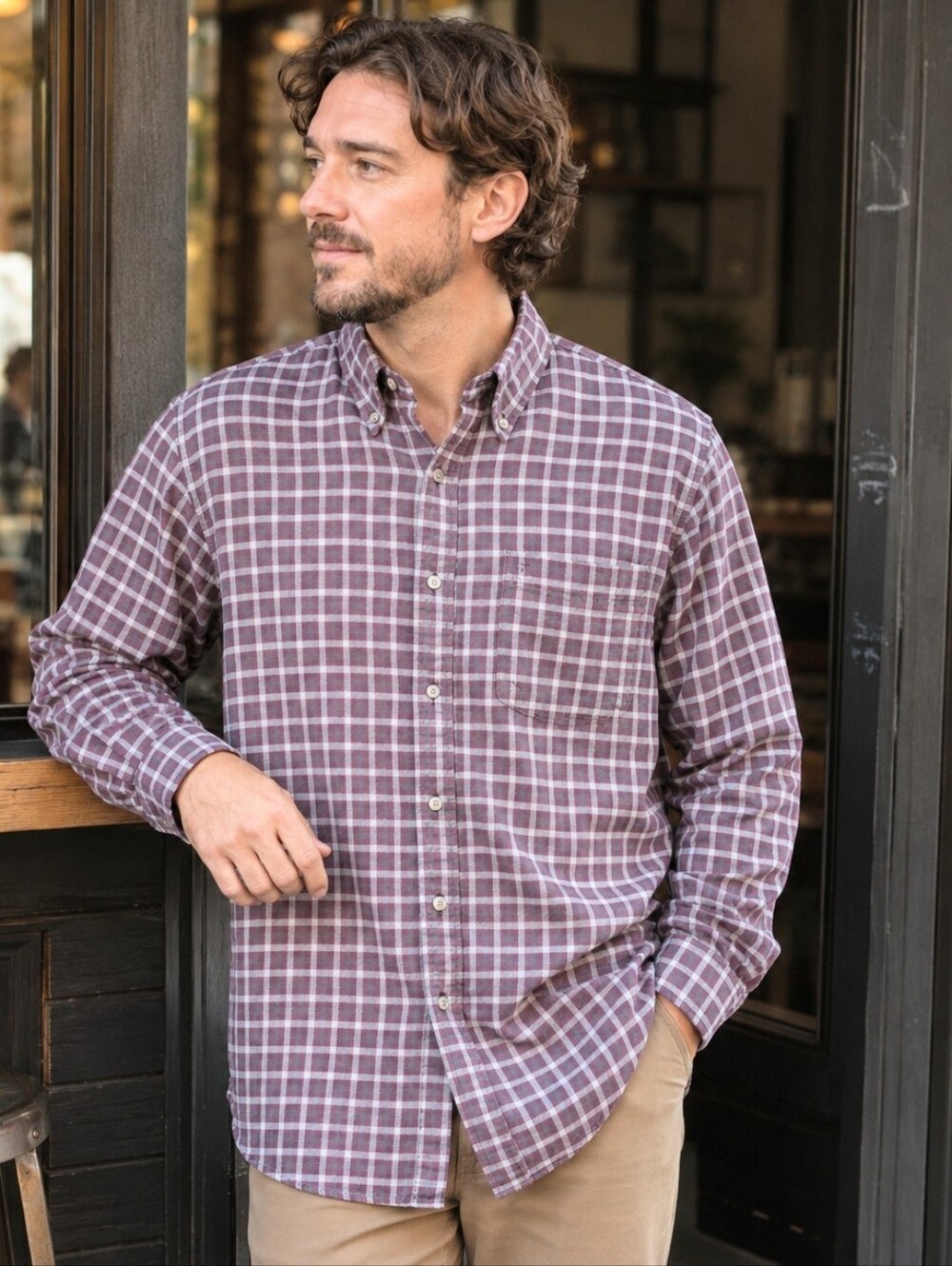 Arnold Palmer Men’s M Plum Plaid Pintuck Button-Down Shirt